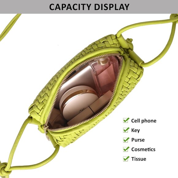 Woven Crossbody Bag Women Vegan Leather Small Purse Adjustable Strap Casual - Picture 6 of 6